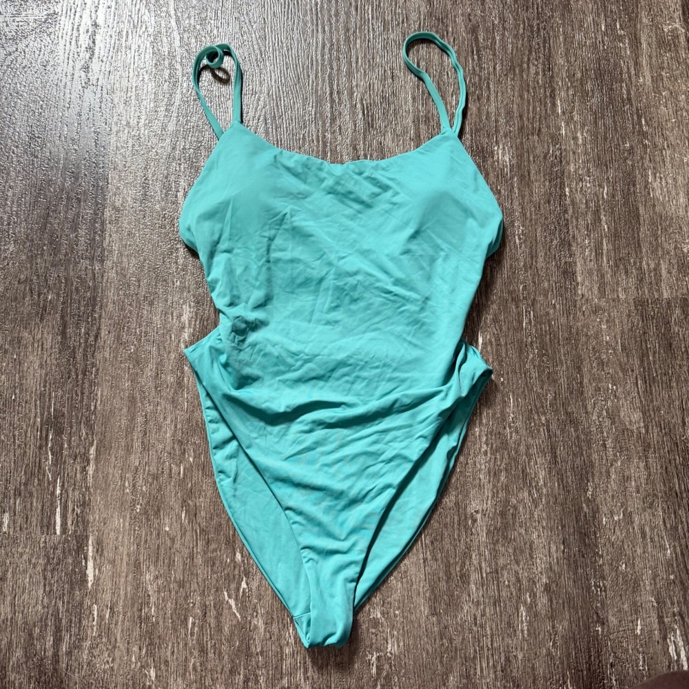 Dippin Daisys One Piece Swimsuit Womens XS Teal Aqua Cutout High Leg Monokini